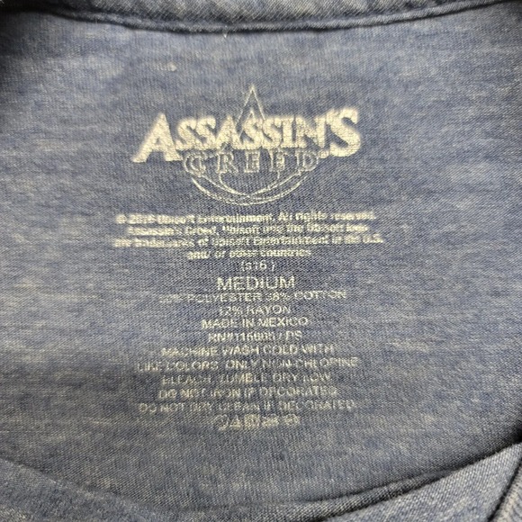 Assassins Creed‎ Shirt Mens Medium Blue Video Game Graphic Tee Casual Spell Out - Picture 9 of 13